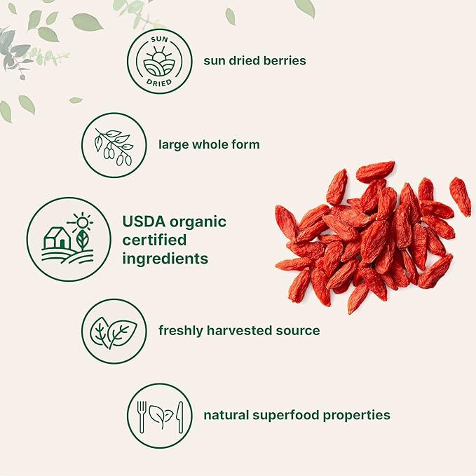 Micro Ingredients Organic Goji Berries 2lbs (32oz) | Large Whole Sun-Dried Berries | Raw Superfood Wolfberries | Natural Flavor for Trail Mix Juice &amp Tea | Sulfate Free Vegan Friendly Non-GMO
