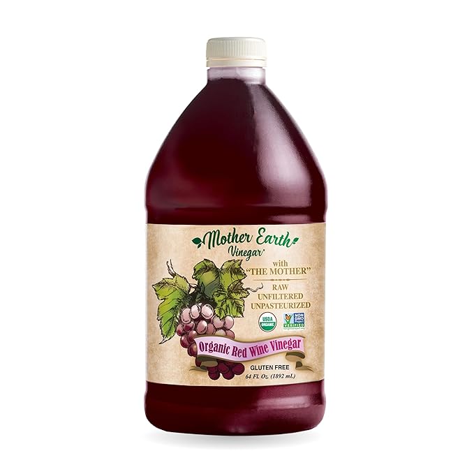 Mother Earth Organic Red Wine Vinegar with The Mother Fresh Pressed Organic Cabernet Grapes ORWV RWV Raw Unpasteurized Unfiltered (1/64oz)