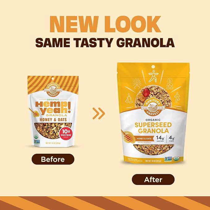Manitoba Harvest Hemp Yeah Superseed Granola Honey &amp Oats- 10oz 6 Packs - 11g Protein 4g Fiber 3.5g Omega 3 &amp 6 per 60g serving - With Hemp &amp Pumpkin Seeds - Vegan Non-GMO Project Ver