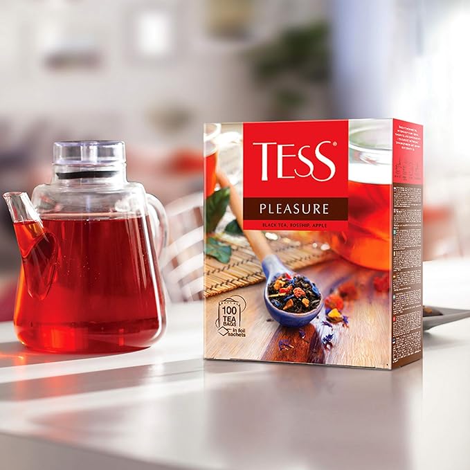 Tess Pleasure Black Tea Lemon Sorghum Apple Pieces Cornflower Petals Rose Hips 100 Pcs