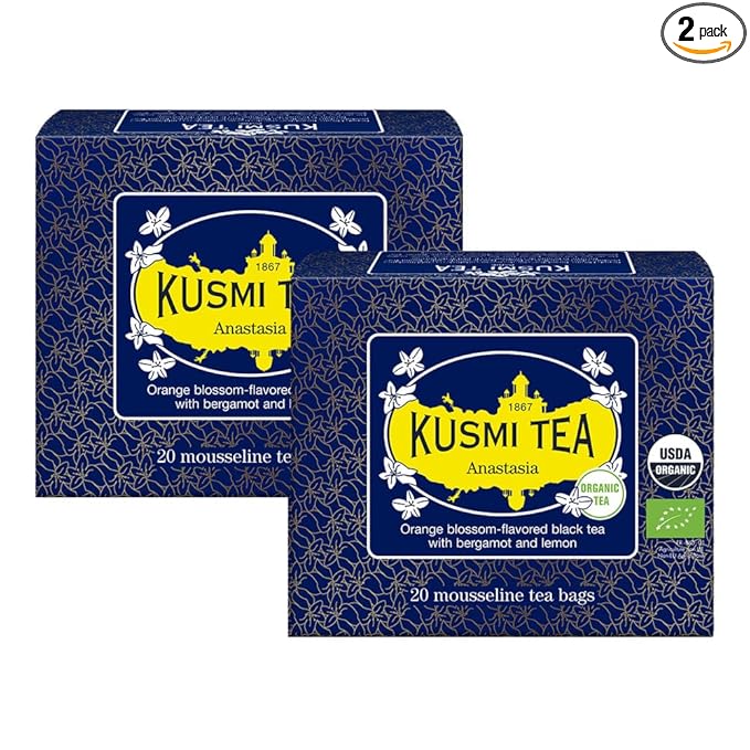 Kusmi Tea - Pack of 2 Boxes of Tea Bags - Anastasia - Organic Black Tea with Bergamot &amp Lemon - Flavored with Orange Blossom - Caffeinated Tea - Inspired by the Iconic Earl Grey Tea - 2x20 Tea Bag
