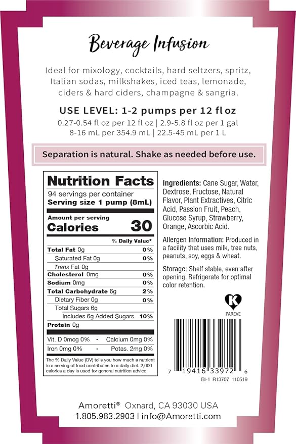 Amoretti - Tropical Beverage Infusion - Drink Mix &amp Water Enhancer with Pump for Flavoring Cocktails Waters Teas and other Beverages Preservative Free