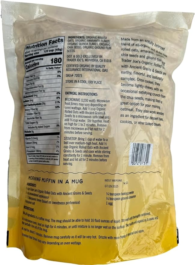 Trader Joe's Organic Rolled Oats with Ancient Grains and Seeds Gluten Free (24 oz)