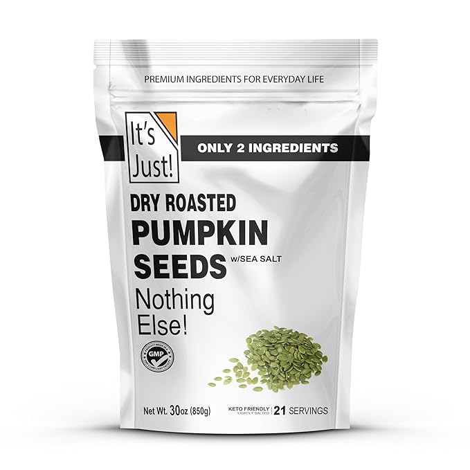 It's Just - Pumpkin Seeds (Pepitas) No Shell Keto Friendly Snacking Non-GMO Packed in USA (Dry Roasted/Sea Salted 30 Ounce)