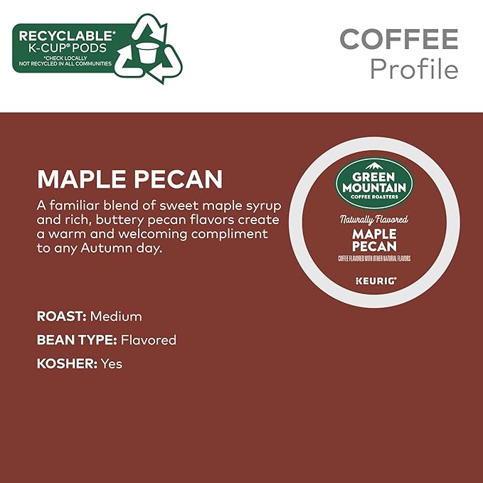 Green Mountain Coffee Roasters Maple Pecan Single-Serve Keurig K-Cup Pods Flavored Light Roast Coffee 72 Count