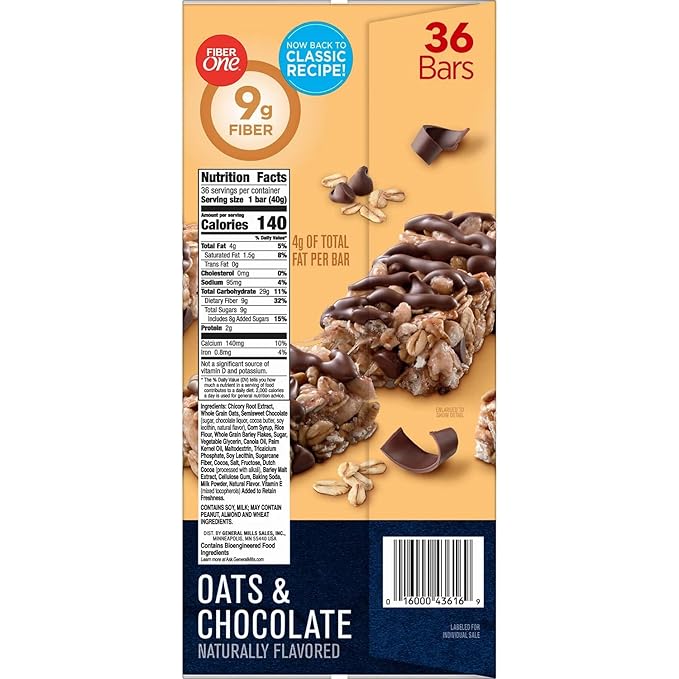 Fiber One Oats and Chocolate Chewy Bars 1.4 Ounce (Pack of 36)