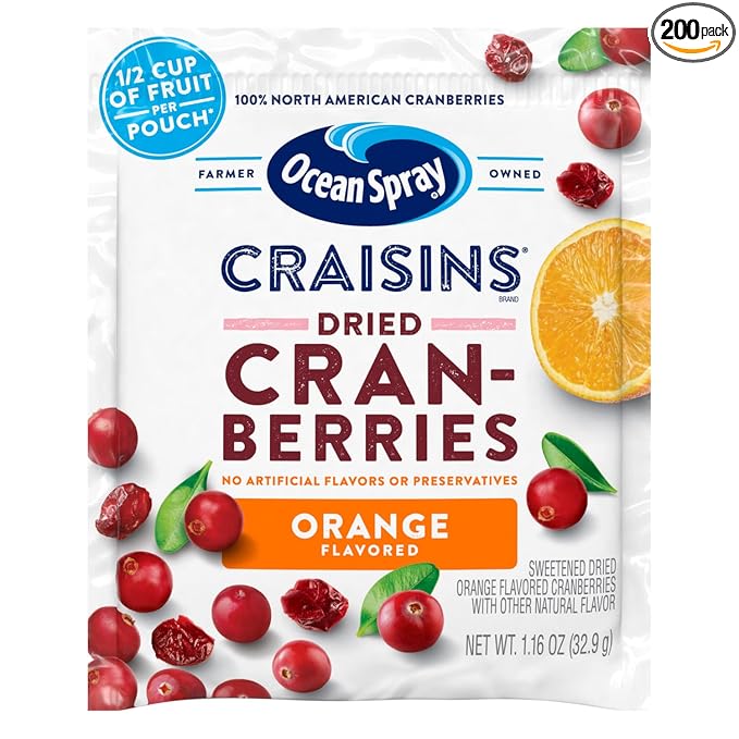 Ocean Spray Craisins Dried Cranberries Orange 1.16 Ounce (Pack of 200)