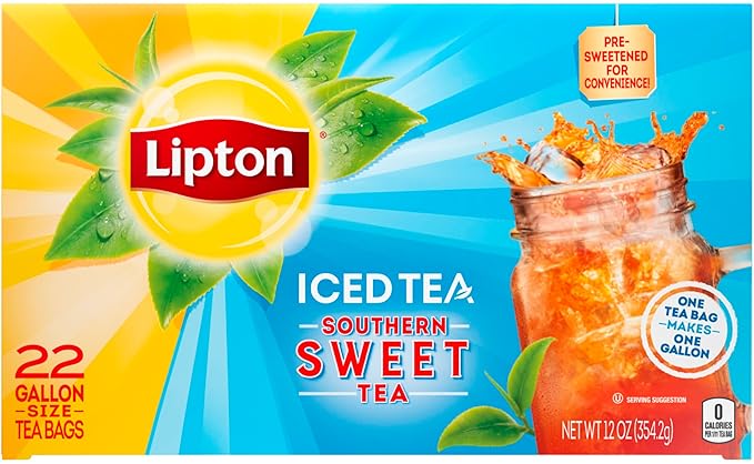Lipton Southern Sweet Tea Gallon-Size Tea Bags 22 Count Box (Pack of 2)