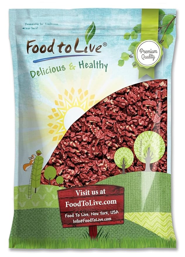 Food to Live - California Livermore Red Walnuts 5 Pounds Raw No Shell Kosher Unsalted Natural Sirtfood Bulk