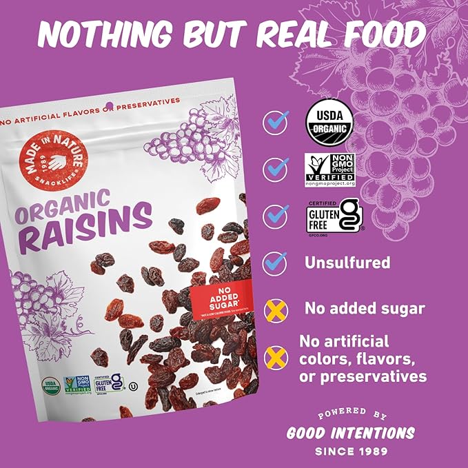 Made In Nature Organic Dried Raisins 12 Ounce (Pack of 6) – Vegan Snack Non-GMO Kosher