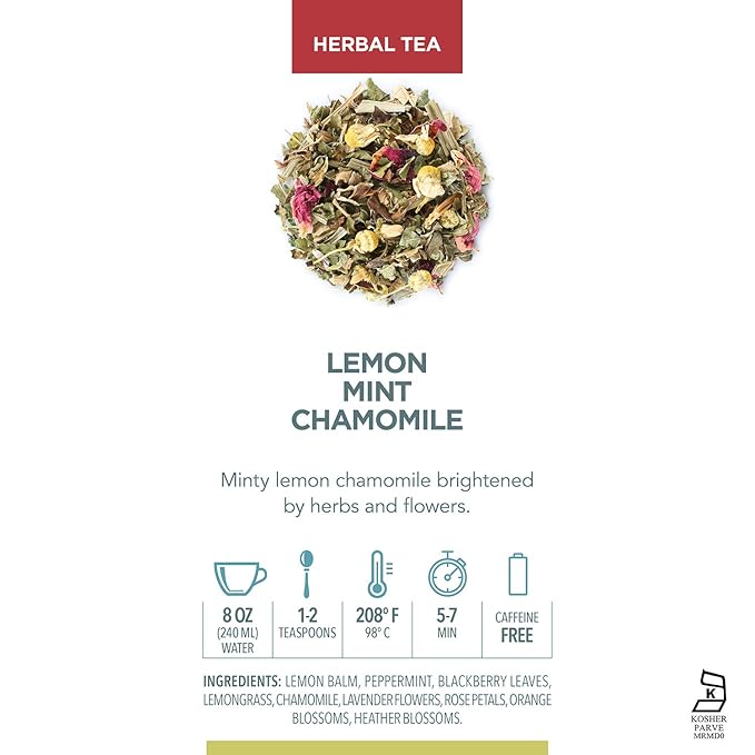 Teabloom Lemon Mint Chamomile Pyramid Tea Presentation Box 12 Herbal Tea Blends Whole-Leaf Pyramid Tea Sachets