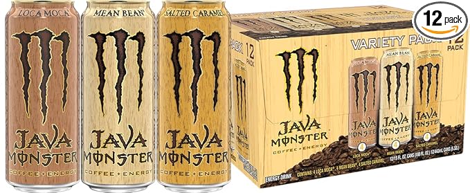 Monster Energy Java Monster Variety Pack - Mean Bean Loca Moca Salted Caramel Coffee + Energy Drink 15 Oz (12 Pack)