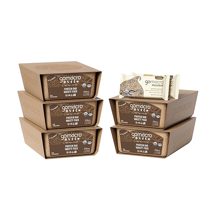 GoMacro MacroBar Organic Vegan Protein Bars - Protein Variety Pack (2.3-2.4 Ounce Bars 12 Count)