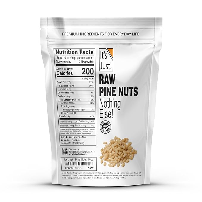 It's Just - Raw Pine Nuts (Pignolias) No PPO Ideal for Pesto Salads Roasting (10oz)