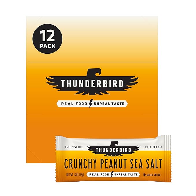 Thunderbird Bars Energy Snack Gluten-Free with Protein Healthy Real Food Vegan Non-GMO No Added Sugar (12 Count 1.7 oz. Bars) (Crunchy Peanut Butter)