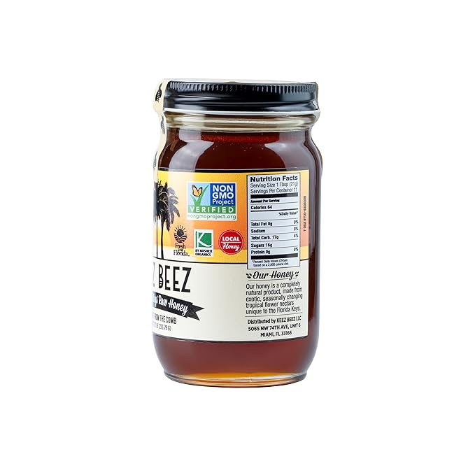 KEEZ BEEZ 100% Natural Raw Gold Honey – Seagrape 8 fl oz (0.5 lb) in Glass Jar – Organic Non-GMO Kosher Certified Light and Smooth Perfect for Teas and Yogurts