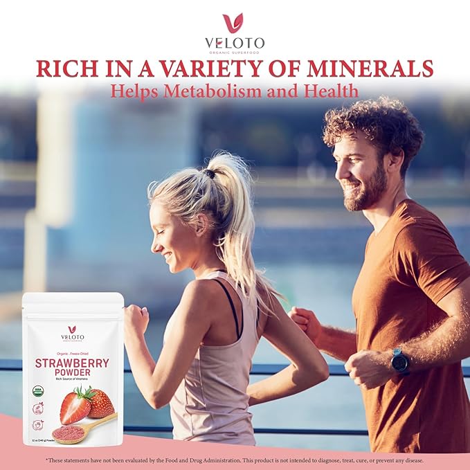 VELOTO Strawberry Powder Strawberry Fruit Freeze Dried Powder Vitamin C Supplement Natural Antioxidants Superfoods for Smoothie &amp Beverage Blend Vegan Non-GMO Gluten-Free 12 oz