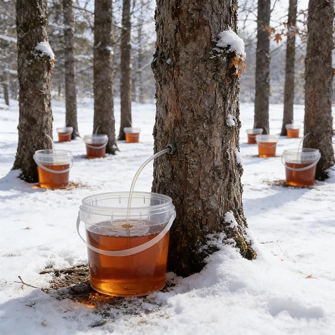 BOUTICOL 10 PCS Maple Syrup Collection Buckets - 5 L Clear Plastic Maple Syrup Tapping Containers with Lids for Experts or Beginners Maple Birch Syrup Collection Supplies