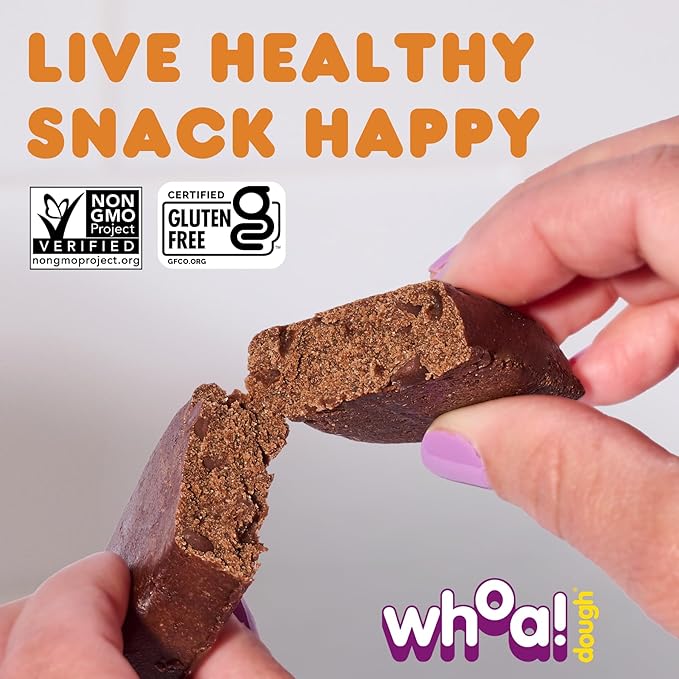 Whoa Dough Edible Cookie Dough Bars- Certified Non-GMO Kosher and Gluten Free Bars - Healthy Snack Foods - Plant Based Snacks - Peanut Butter Chocolate Chip Cookie Dough - 4 Pack