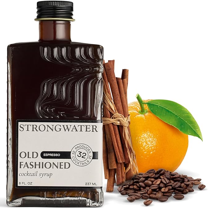 Strongwater Espresso Old Fashioned Craft Cocktail Mixer - Makes 32 Cocktails - Handcrafted Old Fashioned Syrup with Real Coffee Cinnamon Sugar &amp Cherry - Just Mix with Bourbon or Whiskey
