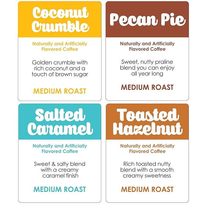 Donut Café - Gourmet Coffee Medium Roast Flavored Variety Pack – Pecan Pie Coconut Crumble Salted Caramel Toasted Hazelnut – Single Serve Coffee Pods for Keurig K Cup Brewers – 80 Count