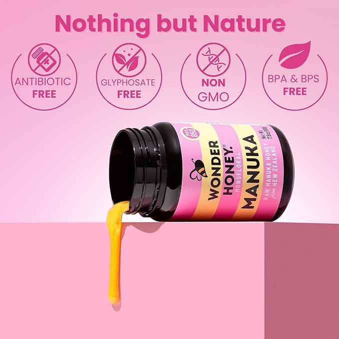 Wonder Honey Raw Manuka Honey New Zealand MGO850 (20+) Tested for 26 Markers Traceable Natural Soothing for Sore Throat Cough - Aids Digestion - Triple Sealed for safety in a Protective Box (8.8oz)