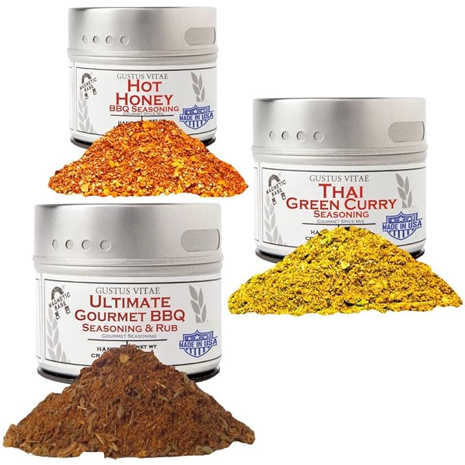 Back-to-School Bold BBQ Trio – Hot Honey Ultimate BBQ Rub &amp Thai Curry Seasonings for Sweet Spicy and Global Dishes