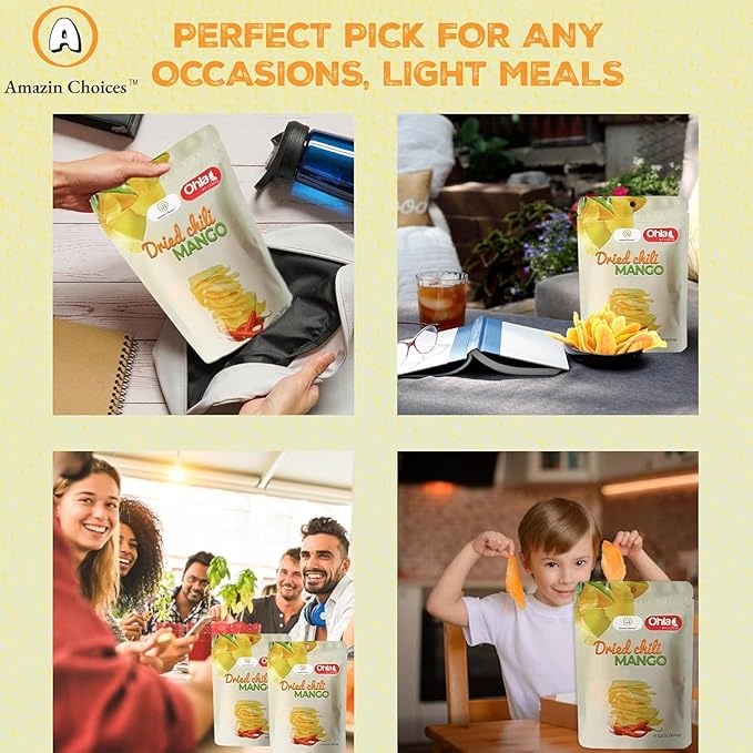Dried Chili Mango by Amazin Choices Premium Spicy Mango Strips Vegan Non GMO and Gluten Free. Large Pack of Dried Fruit Snacks for Office - Snack Viet - 1 Case - Pack of 20 (352.6 Oz)