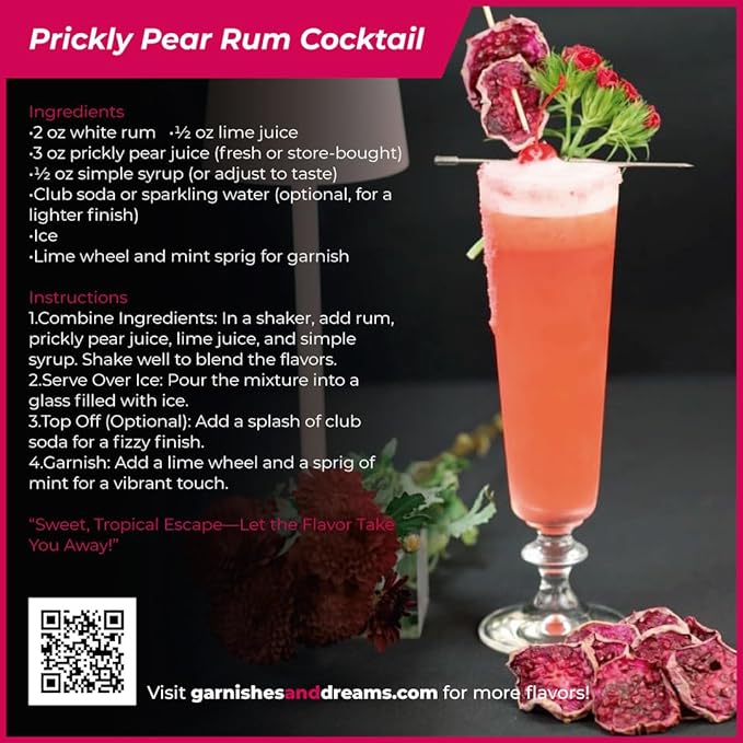 Garnishes &amp Dreams Dehydrated &amp Dried Prickly Pear Slices (10oz) – Pink Exotic Fruit for Cocktails Mixology &amp Desserts Natural Edible Garnish No Sugar Added Healthy Snack