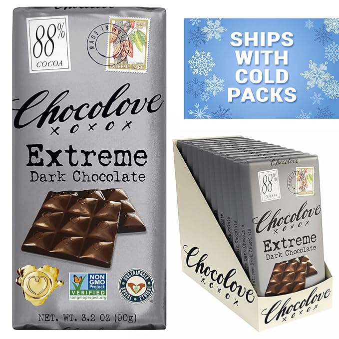 Chocolove Extreme Dark Chocolate Bars | 88% Cocoa | Rich and Intense Flavor | Made with Premium Dark Chocolate | Non-GMO &amp Gluten-Free 3.2 oz Bar (12 Pack)