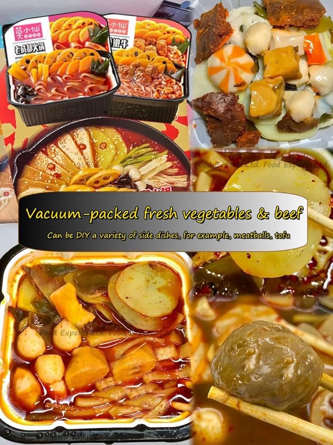 Food Experts Instant Self-Heating Hot Pot 1.2lb*3 Container Outdoor Fishing Hiking Easy Meal non cookware(SpicyPlusBeef 1.2LB*3 Container)