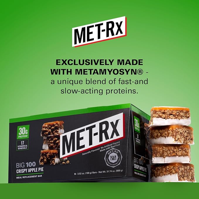 MET-Rx Big 100 Colossal Protein Bars Crispy Apple Pie Meal Replacement Bars 9 Count