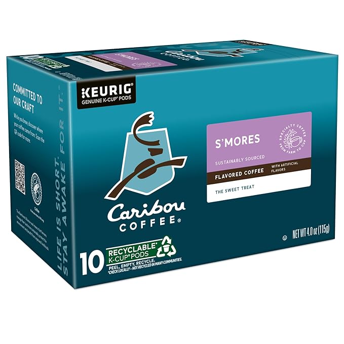 Caribou S’mores Cabin Coffee Single Serve Keurig K-Cup Pods Medium Roast Coffee 60 Count (6 Packs of 10)
