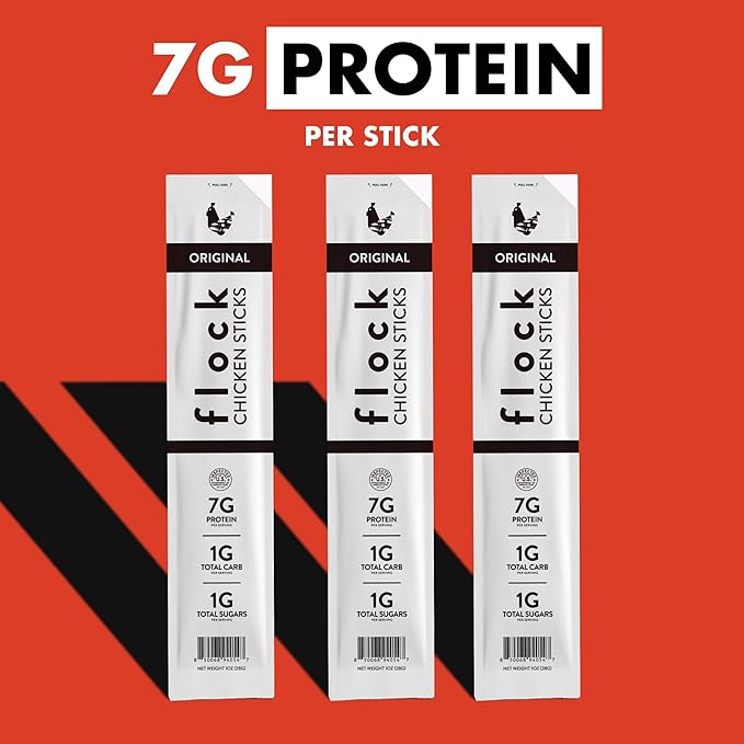 Flock Chicken Meat Sticks 10 Count | GLP-1 Friendly High Protein Chicken Sticks 7g Protein | Healthy Meat Snacks Keto | Protein Meat Sticks Low Carb | Gluten Free Healthy Protein Snack