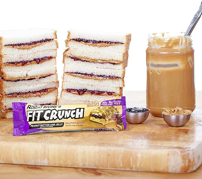 FITCRUNCH Snack Size Protein Bars 6-Layer Baked Bar 1g of Sugar Gluten Free &amp Soft Cake Core (18 Bars Peanut Butter and Jelly)