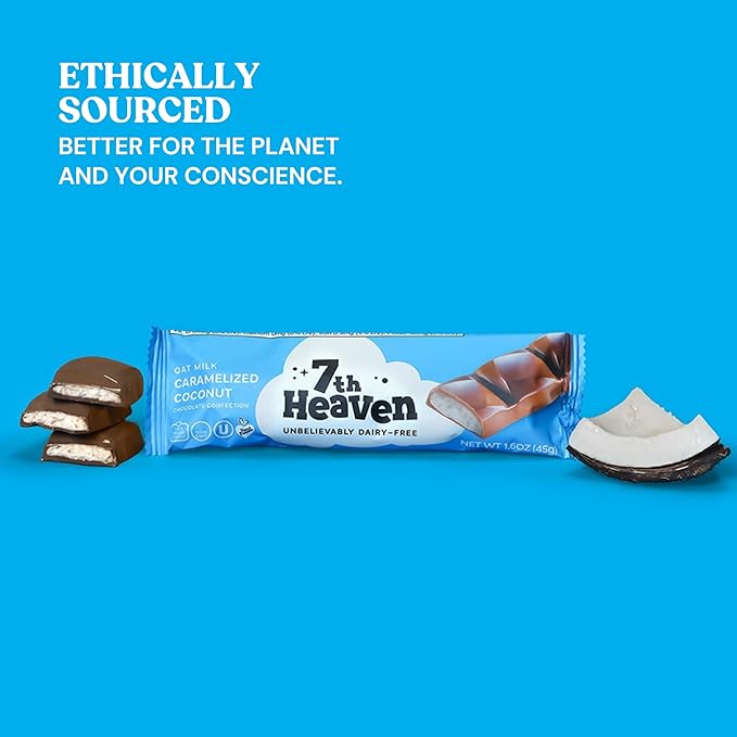 7th Heaven Vegan Oat Milk Chocolate Snack Bars: Caramelized Coconut - (1.6 oz - 6 Pack) Healthy Chocolate Perfect Valentines Gift For Your Loved Ones 100% Dairy Free Non GMO Kosher Parve Cruelt