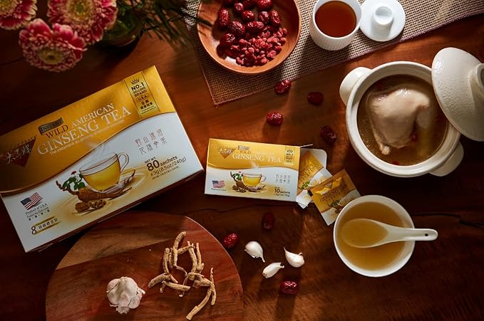 Prince of Peace Instant Wild American Ginseng Tea 80 Sachets – Healthy Drink Caffeine-Free Energy-Boosting Heavy Antioxidants Plant Extract