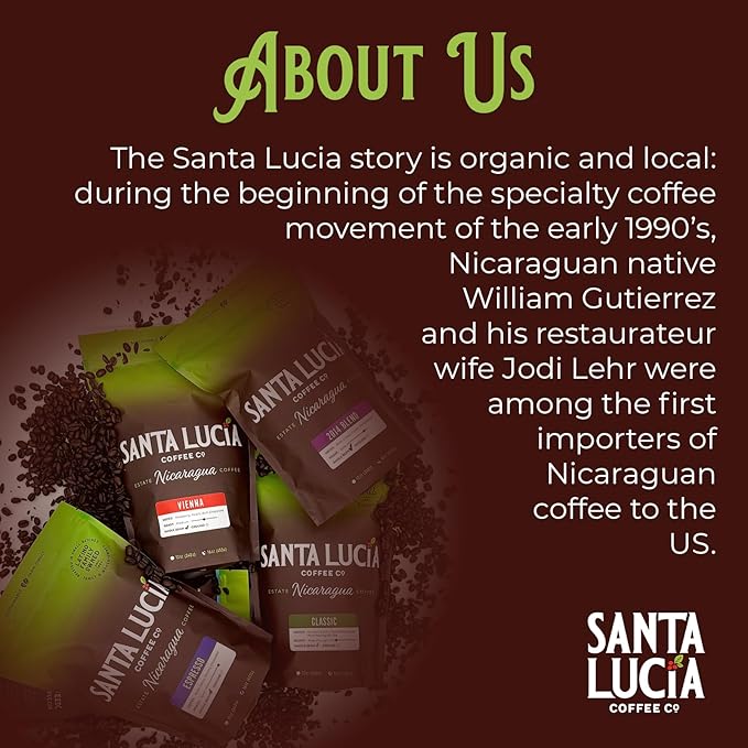 Santa Lucia Coffee - Grand Reserve Classic Medium Roast Nicaraguan Coffee - Medium Roast - 91 Point Specialty Grade - Low Acididity - Bright &amp Smooth - Strong &amp Bold Flavor - Whole Bean - 16oz