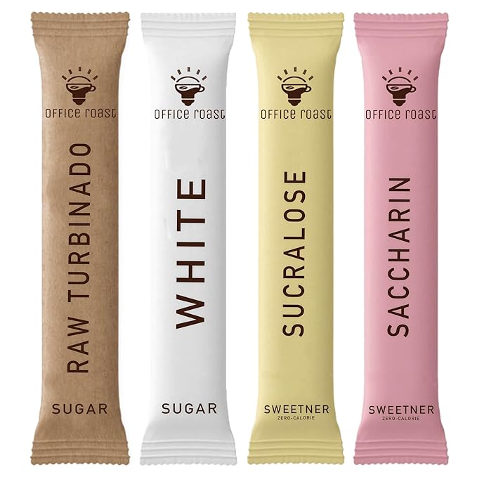 Office Roast Variety Pack - Assorted Sweeteners for Coffee Tea &amp Beverages – Includes Sucralose Saccharin Raw Brown &amp White Sugar – Convenient Individually Wrapped Packets (400 Count Total