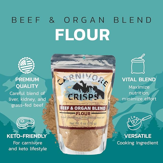 Carnivore Crisps Grass-Fed and Finished Beef and Organ Blend Flour Premium Beef flour for Cooking and Seasoning Rich in Protein Paleo &amp Keto Friendly 6 oz