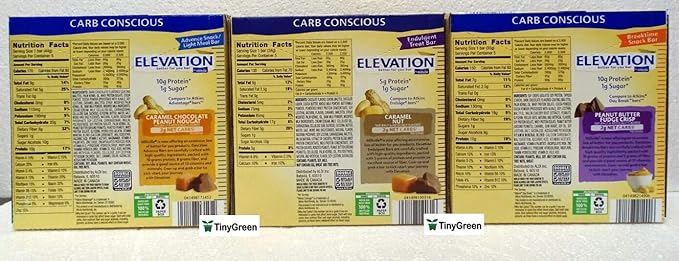 Elevation by Millville Protein Bars Carb Conscious 3 Variety Flavors Bundle (Pack of Three)