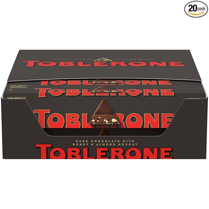 TOBLERONE Dark Chocolate Bar with Honey and Almond Nougat Bulk Chocolate 20 - 3.52 oz Bars