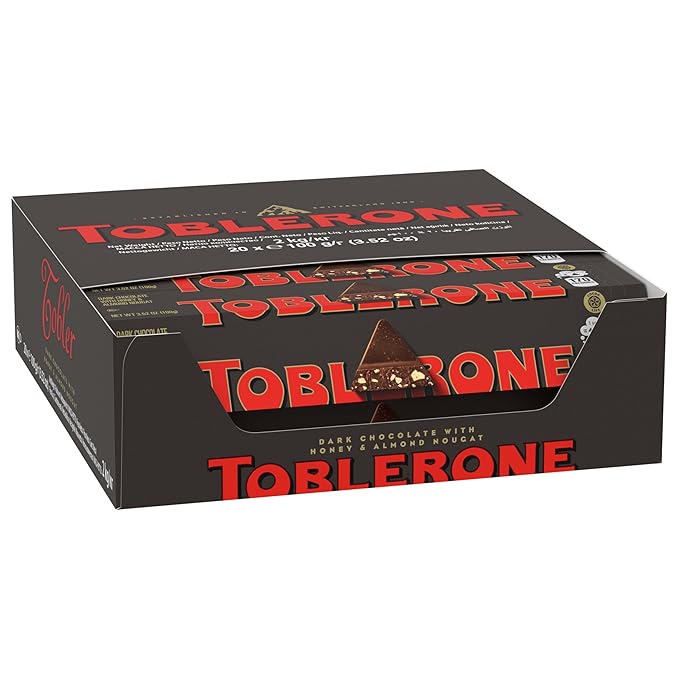 TOBLERONE Dark Chocolate Bar with Honey and Almond Nougat Bulk Chocolate 20 - 3.52 oz Bars