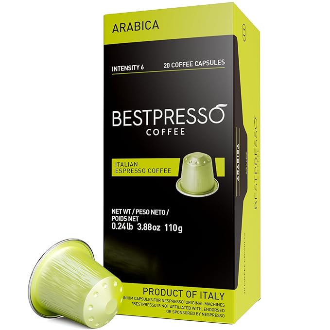 Bestpresso Coffee for Nespresso Original Machine 120 pods Certified Genuine Espresso Arabica Blend (Light Intensity) Pods Compatible with Nespresso Original 60 Days Satisfaction Guarantee