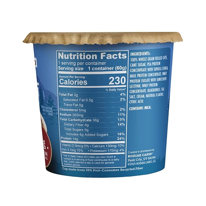 Kodiak Instant Oatmeal Cups Blueberries &amp Cream High Protein 100% Whole Grains (12 cups)