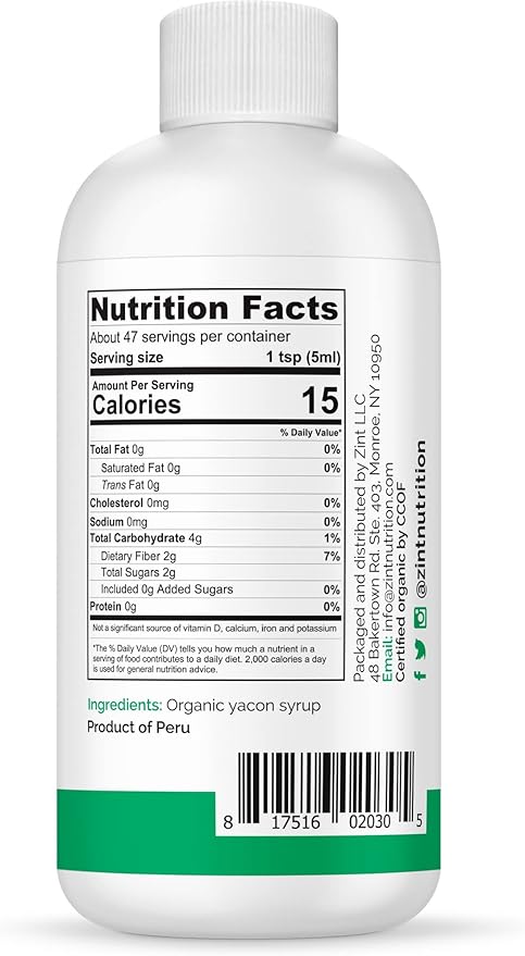 Organic Yacon Syrup - Award-Winning 100% Pure Paleo-Certified Prebiotic Fiber Liquid Natural Sweetener Non GMO Pure Yacon Root Superfood - Natural Diet Aid (8 Fl Oz 2 Pack)