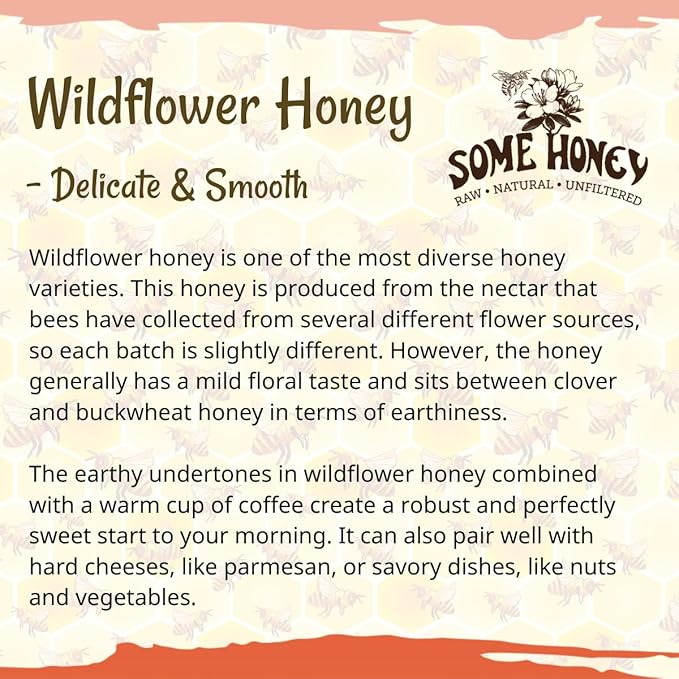 Some Honey Raw &amp Unfiltered Wildflower Honey – 100% Pure U.S. Honey – USDA Grade A – All-Natural – 80 OZ