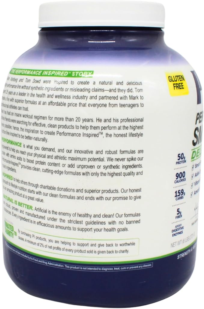 Performance Inspired Nutrition Smart Mass Gainer – 50G Protein 900 Calories Creatine L-Glutamine &amp Digestive Enzymes – Muscle Growth &amp Recovery – Vanilla Bean Ice Cream – 6 lb