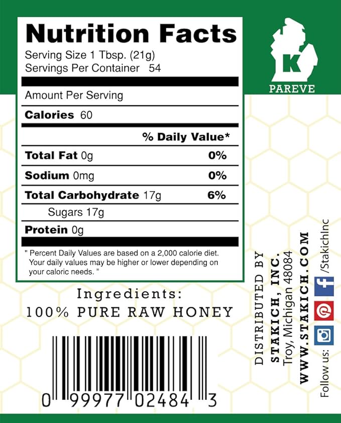 Stakich Buckwheat Antioxidant Raw Honey - Pure Unprocessed Unheated Kosher (40 ounce))