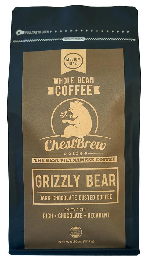 ChestBrew Grizzly Bear – Chocolate Dusted Vietnamese Whole Bean Coffee 20 oz